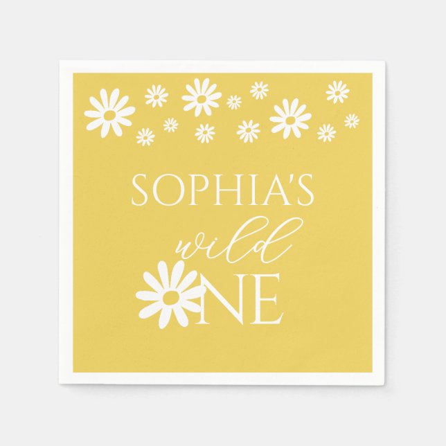 Daisy Floral Blush Wild One Girl 1st Birthday Napkin (Front)
