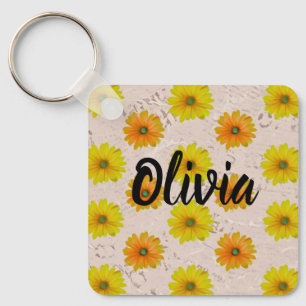 Daisy floral bouquet key ring