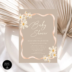 Daisy Floral Brown Baby Shower Invitation