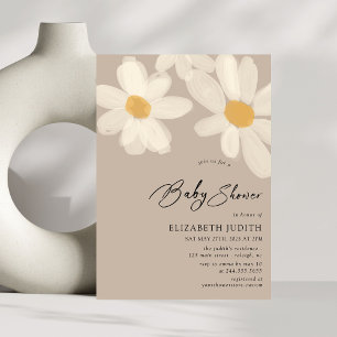Daisy Floral Brown Baby Shower Invitation