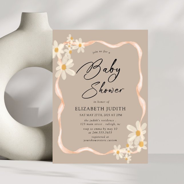  Daisy Floral Brown Baby Shower Invitation (Creator Uploaded)
