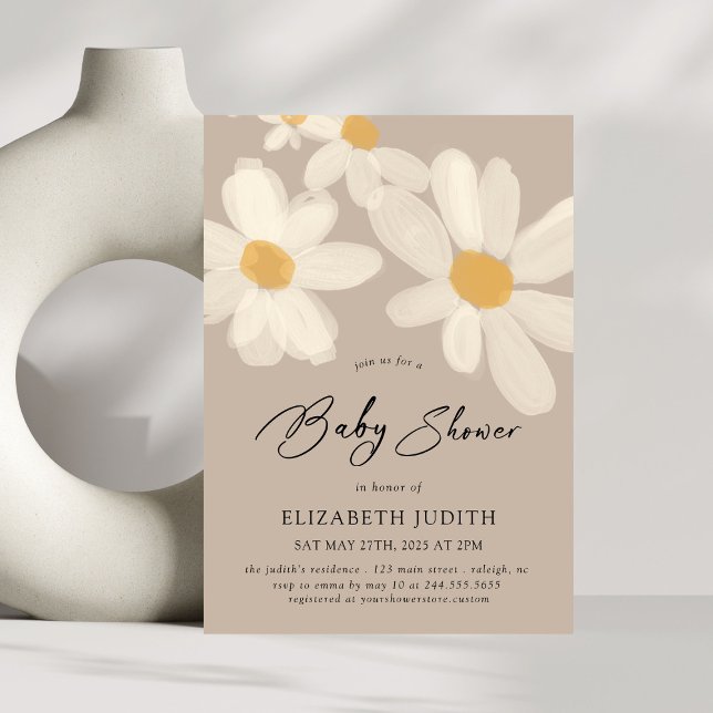  Daisy Floral Brown Baby Shower Invitation (Creator Uploaded)