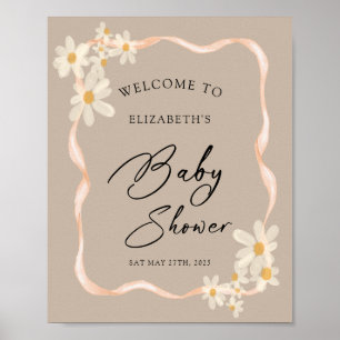 Daisy Floral Brown Baby Shower Welcome Sign