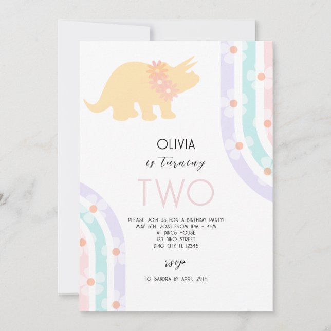 Daisy Floral Dinosaur Invitation (Front)