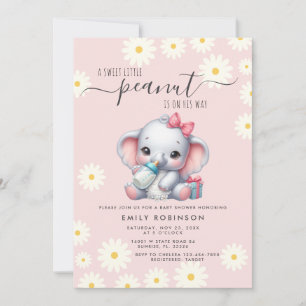 Daisy Floral Elephant With Milk Baby Shower Invitation