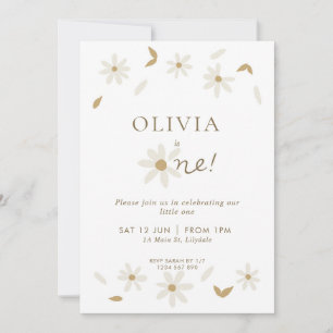 Daisy Floral First Birthday Invitation - White
