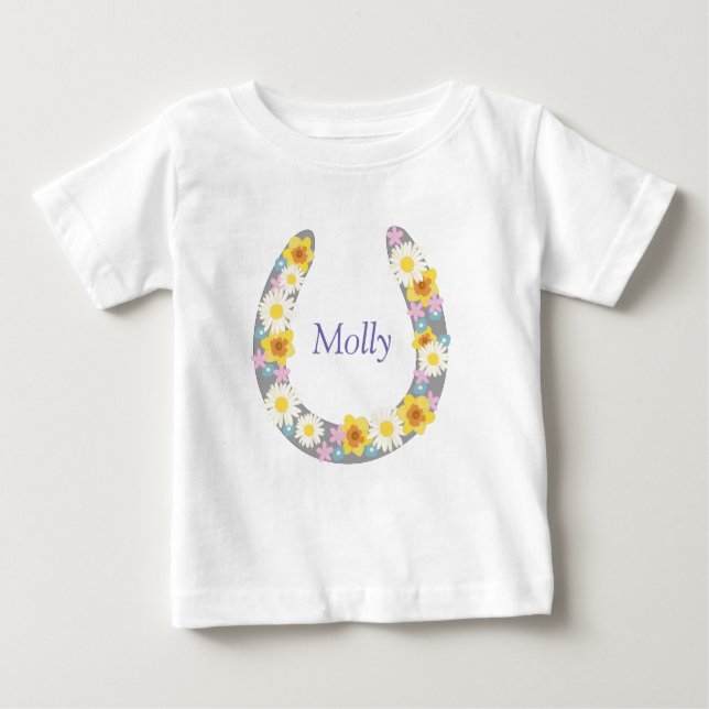 Daisy Floral Horse Shoe Garment Baby T-Shirt (Front)