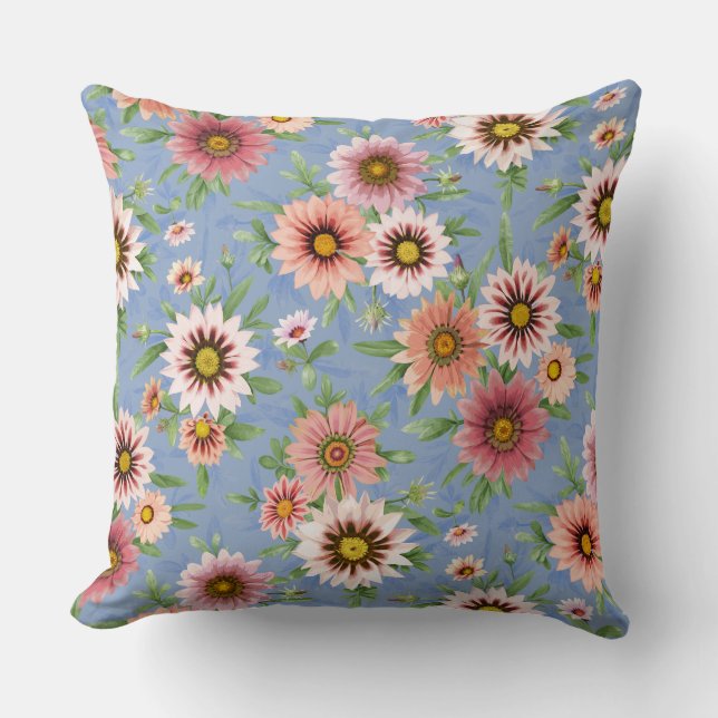 Daisy Floral on Blue Cushion (Front)