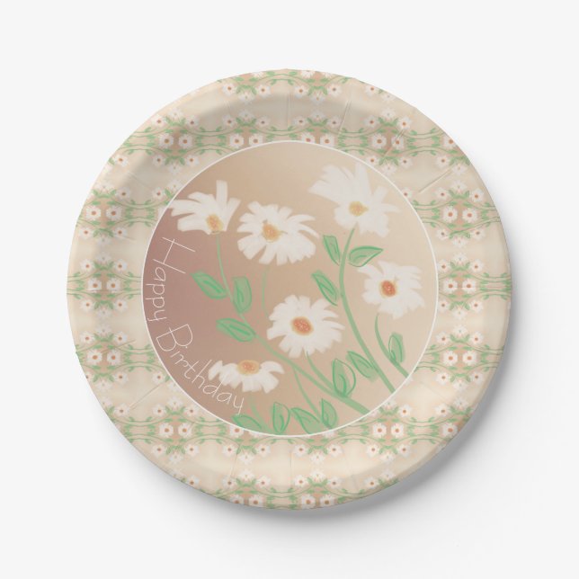 Daisy Floral Patterned Paper Plate (Front)