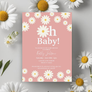 Daisy Floral Pink Bohemian Baby Shower  Invitation