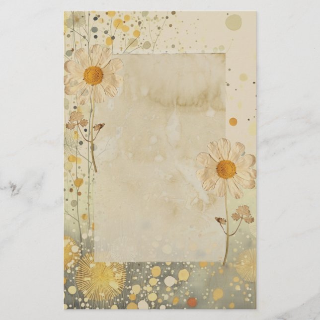 Daisy Floral Pressed Flowers  Stationery (Front)