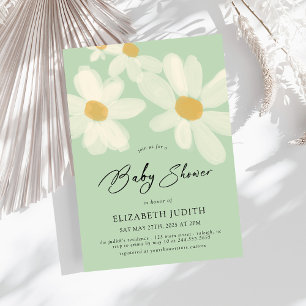  Daisy Floral Sage Green Baby Shower Invitation