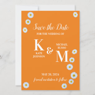 Daisy Floral Simple Orange White Save The Date