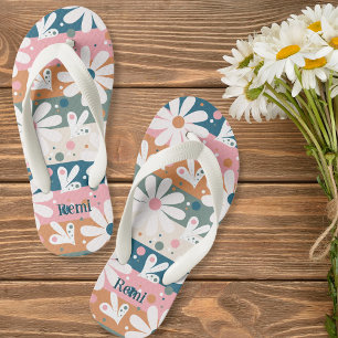 Daisy Floral Striped Pattern Custom Kid's Jandals