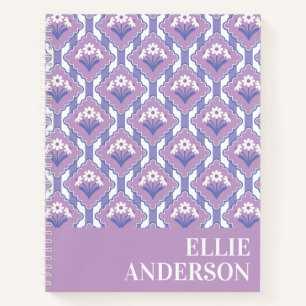 Daisy Floral Striped Pattern Lilac Lavender Blue Notebook