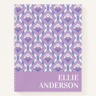 Daisy Floral Striped Pattern Lilac Lavender Blue Notebook