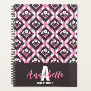 Daisy Floral Striped Pattern Pink Black White Planner