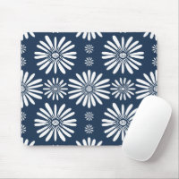 Daisy Floral Tile Pattern Blue White
