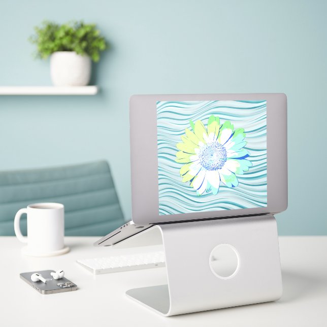 Daisy Flower Art in Blue Large Sticker (Laptop On Desk)