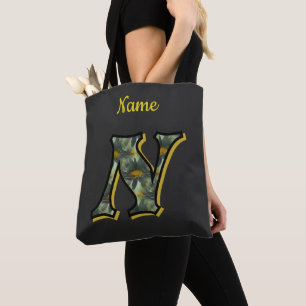 Daisy Flower Art Monogram Initial N Personalised Tote Bag