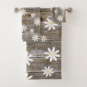 Daisy Flower Barn Board Cottage Daisy Bath Towel Set