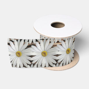 Daisy Flower Barn Board Satin Ribbon