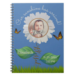 Daisy flower birth announcement personalised photo notebook