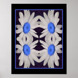 Daisy Flower Blue Centre Raindrops Abstract  Poster