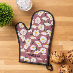 Daisy flower boho floral pattern personalised name oven mitt