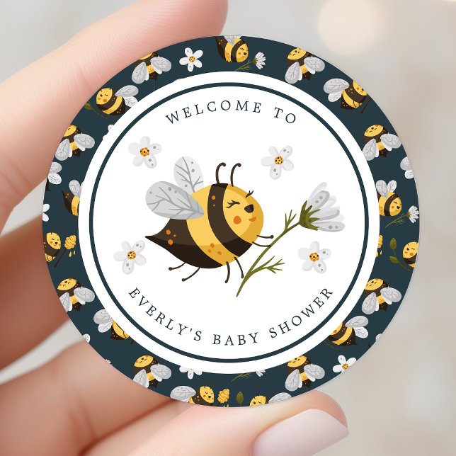 Daisy Flower Bumblebee Bee Baby Shower Classic Round Sticker (Creator Uploaded)