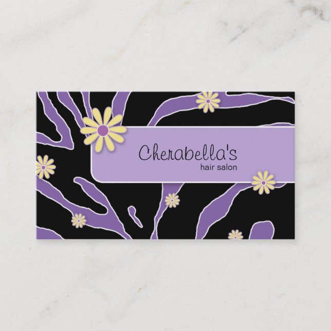 Daisy Flower Business Card Zebra Purple YB (Front)