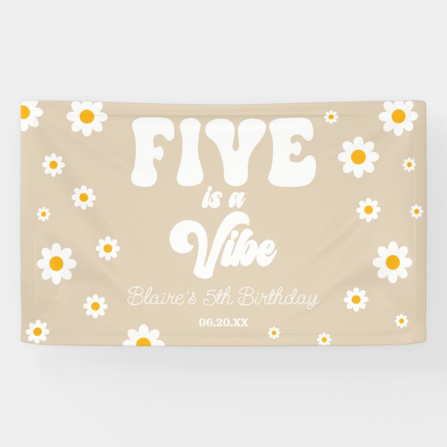 Daisy Flower Five Is A Vibe 5th Birthday Party Banner (Horizontal)