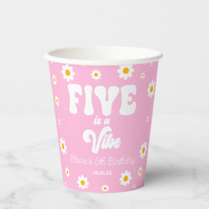 Daisy Flower Five Is A Vibe 5th Birthday Party Paper Cups