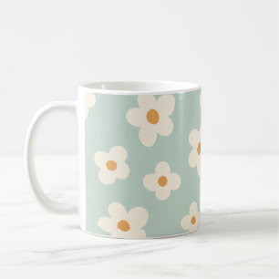 Daisy flower floral green pattern pastel colours coffee mug