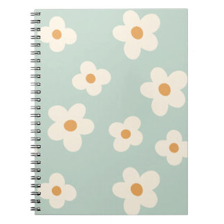 Daisy Flower Floral Green Pattern Pastel Colours Notebook