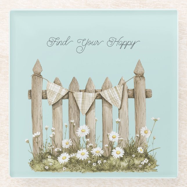 Daisy Flower Garden Fence Glass Coaster (Front)