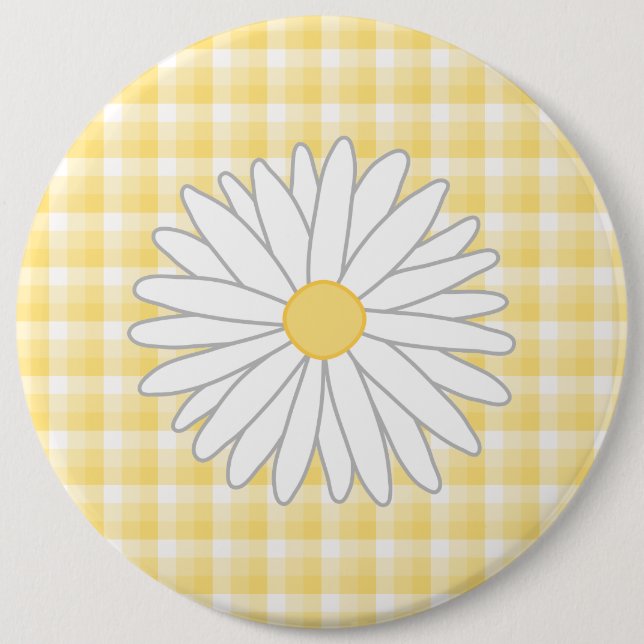 Daisy Flower in Yellow and White. 6 Cm Round Badge (Front)