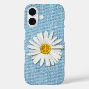 Daisy Flower Inner Peace Symbol Sign Pale Denim iPhone 16 Case