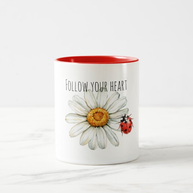 Daisy Flower Ladybug Two-Tone Coffee Mug (Center)