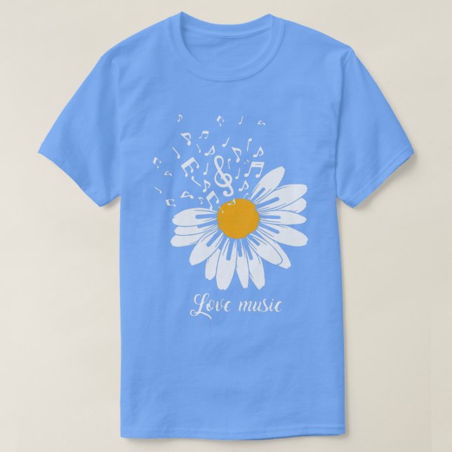 Daisy Flower Love Music Piano Flower Petals Music  T-Shirt (Design Front)