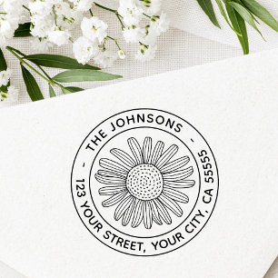 Daisy flower modern floral return address self-inking stamp