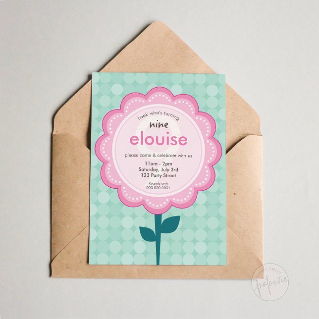 DAISY FLOWER modern vintage pretty birthday mint Invitation (Creator Uploaded)