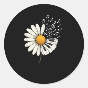Daisy Flower Music Notes Clef Teacher Musicians Mu Classic Round Sticker