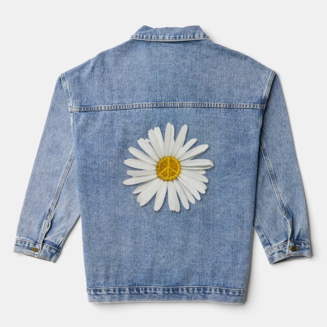 Daisy Flower No War Inner Peace Symbol Sign 60s Denim Jacket (Back)