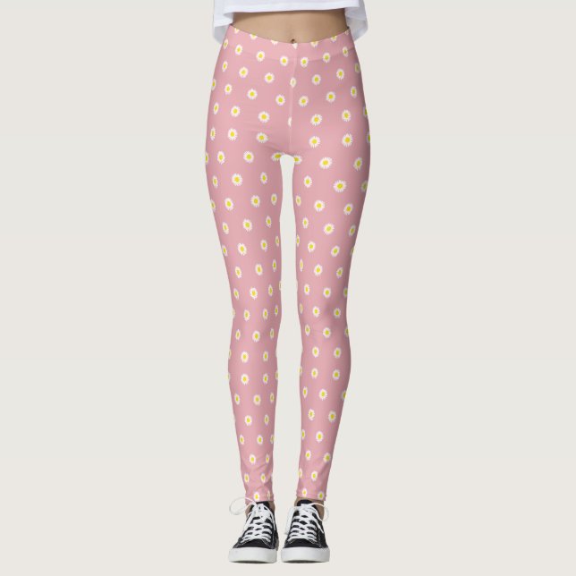 Daisy flower pattern - Purity, Innocence quote Leggings (Front)