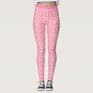 Daisy Flower Pattern Trendy Soft Pink Background Leggings