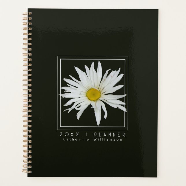 Daisy Flower Personalised Black Planner (Front)