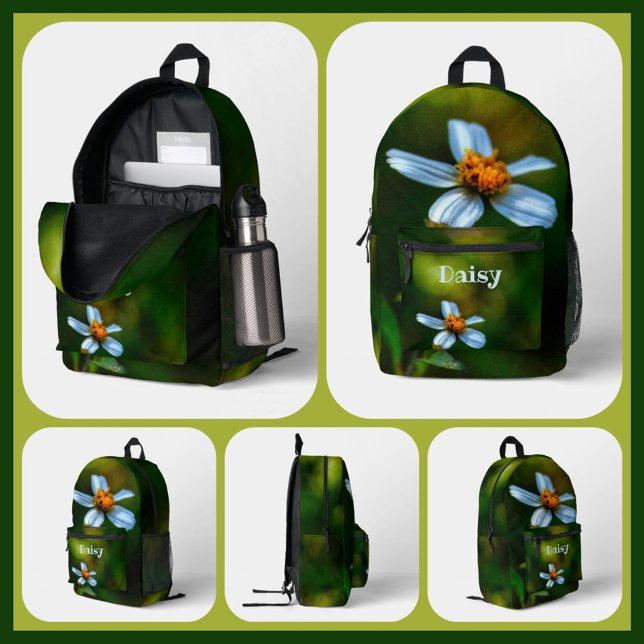Daisy Flower Photographic Floral Green Printed Backpack (Creator Uploaded)