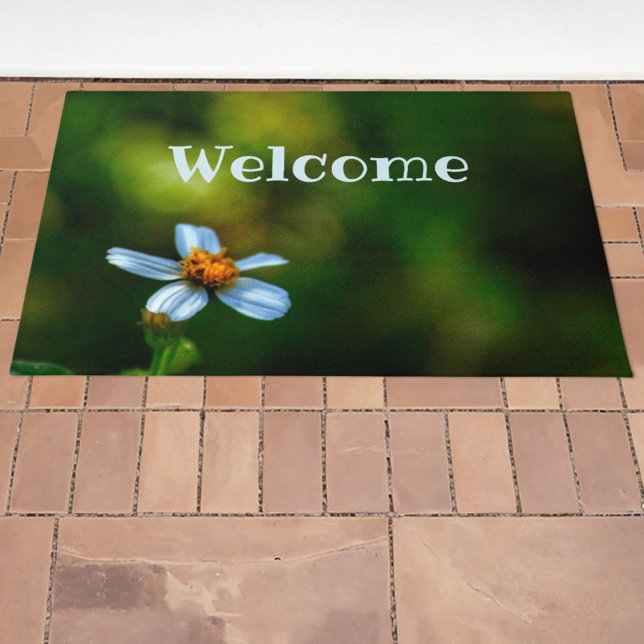 Daisy Flower Photographic Floral Green Welcome Doormat (Creator Uploaded)