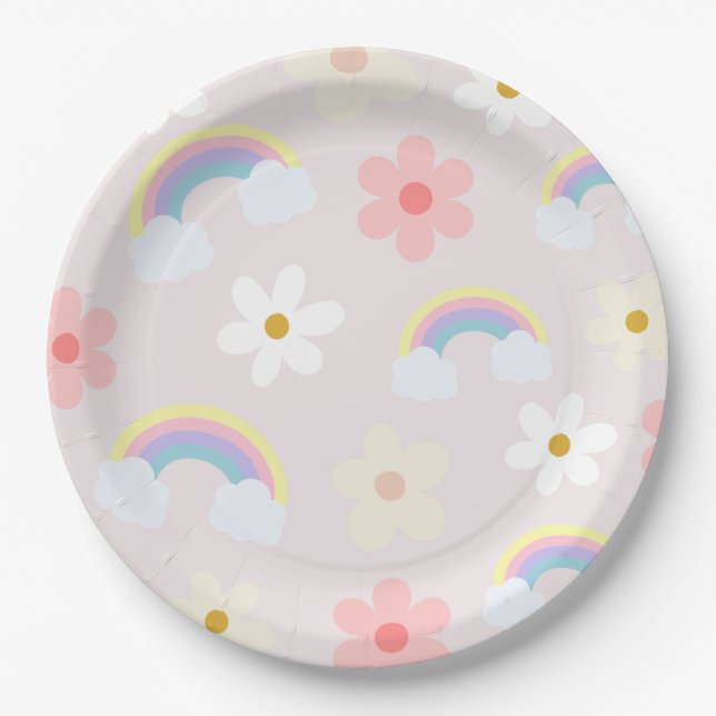 Daisy Flower Rainbow Pink Plate (Front)